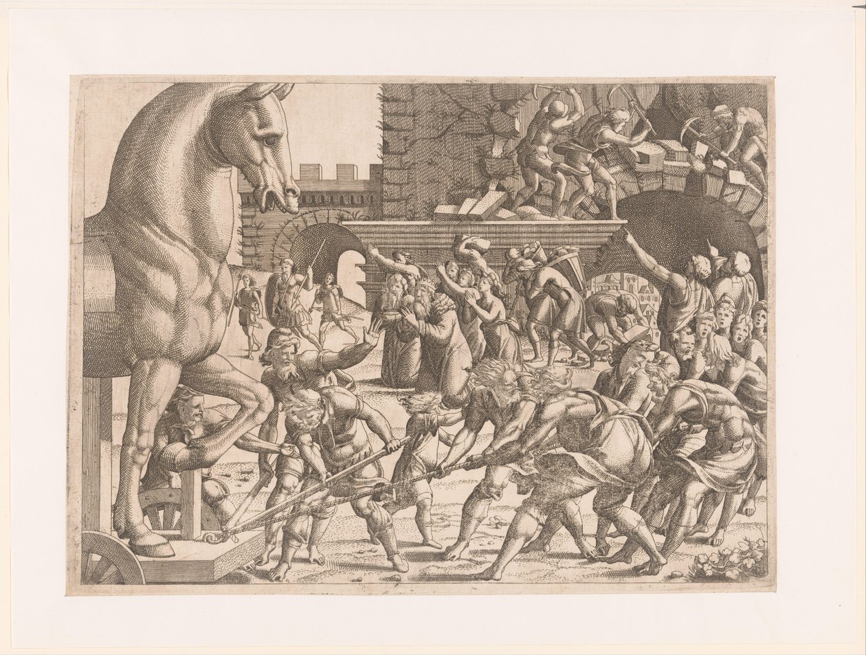 Einholen des Trojanischen Pferdes von Jean Mignon (attributed to)