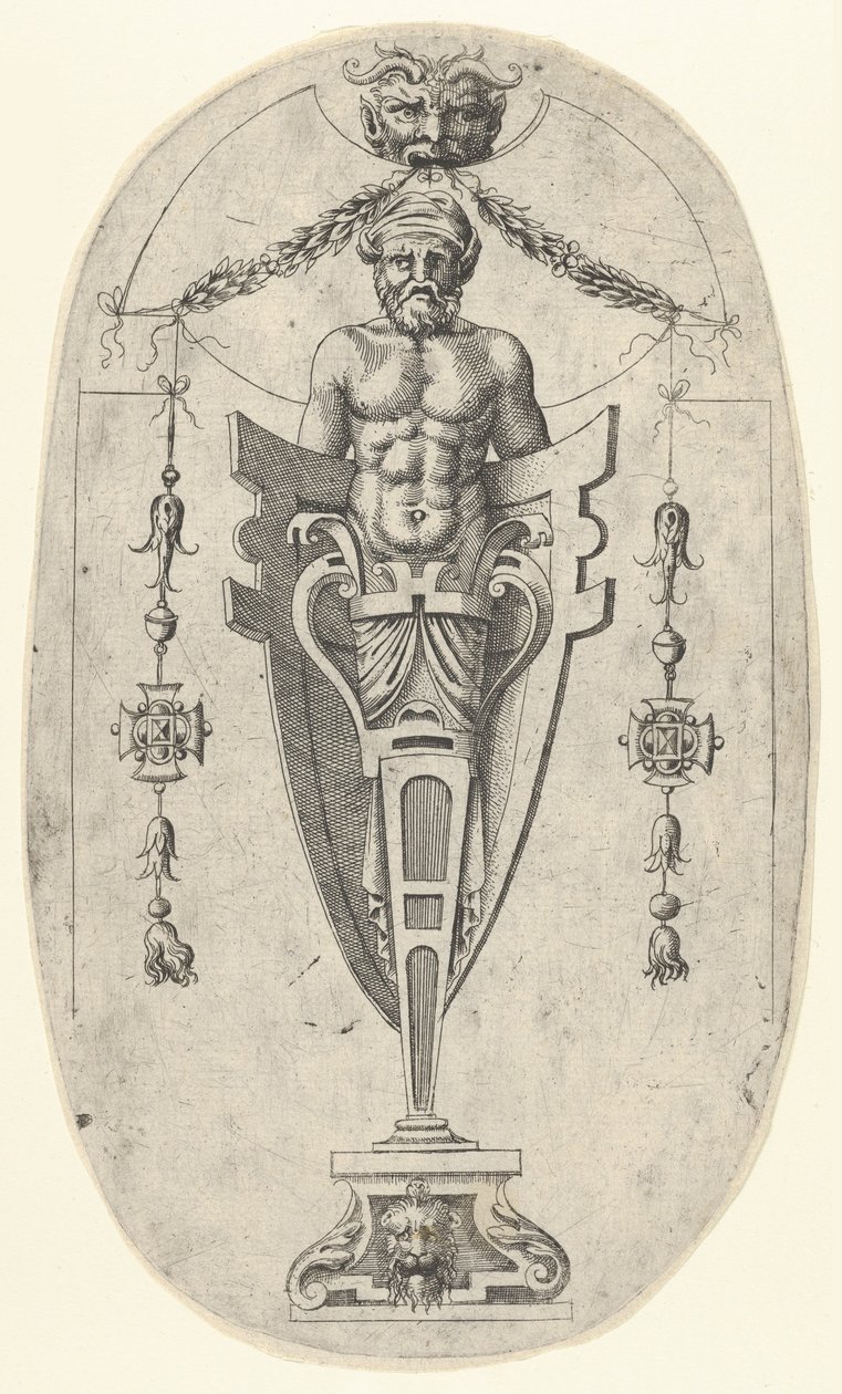 Männliche Terminalfigur, Torso mit Bart und Turban auf einem halblangen Sockel eingeschlossen, ca. 1543 von Jean Mignon
