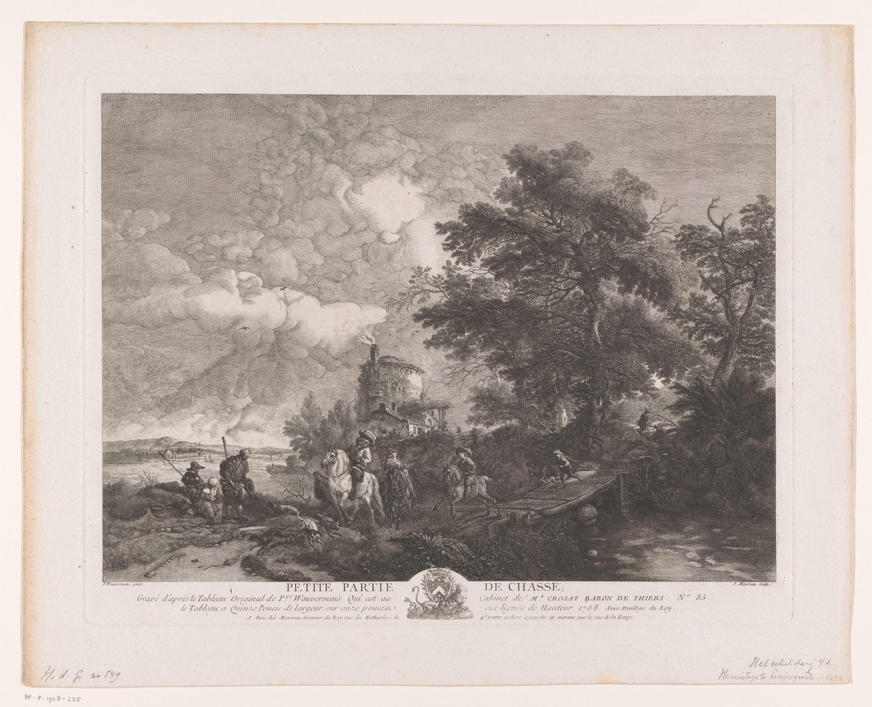Jagdgesellschaft in einer Landschaft mit Brücke (Serientitel) von Jean Moyreau