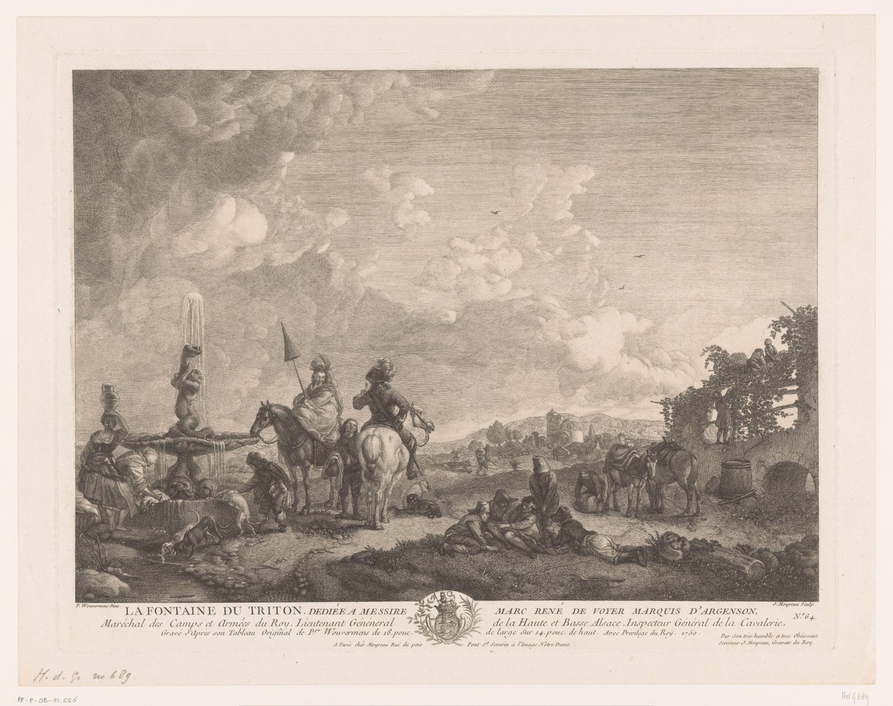 Landschaft mit Figuren bei einem Brunnen (Drucke nach Gemälden von Philips Wouwerman) von Jean Moyreau