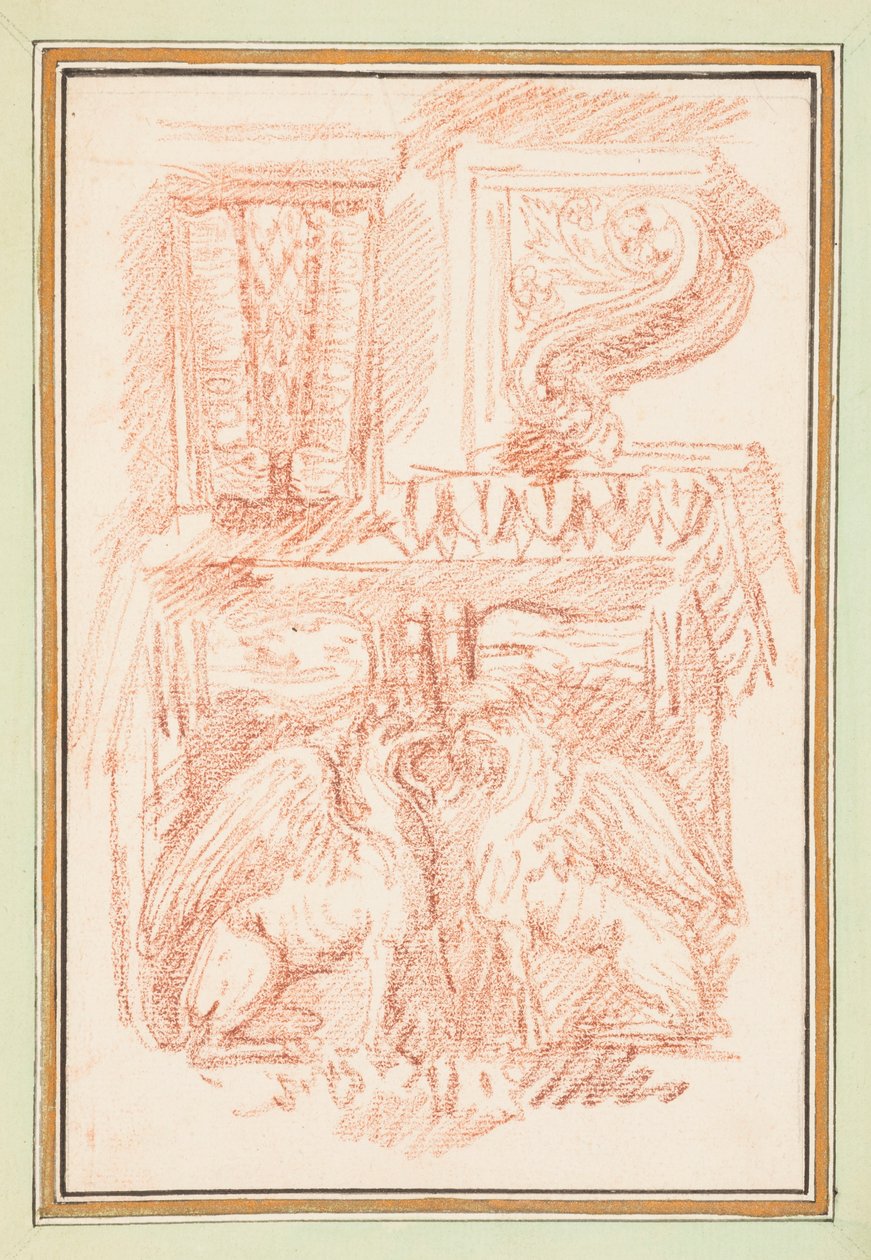Gebundenes Zeichnen, Klammern und ein Säulenkapitell mit Adlern, in Dessins d