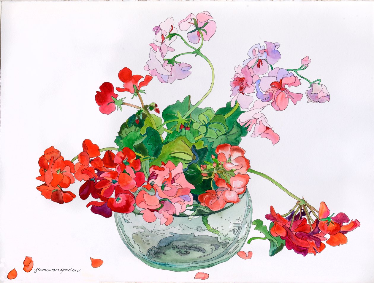 Geranien in einer Glasschale von Jean Swan Gordon