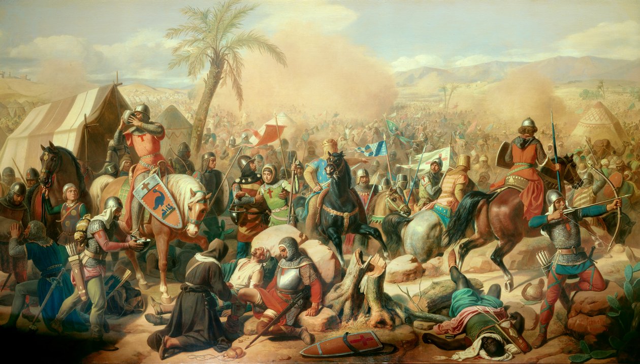 Erster Kreuzzug: Schlacht von Askalon 12/08/1099, Sieg von Godefroy de Bouillon (1061-1100) über den Wesir Afdal von Jean Victor Schnetz