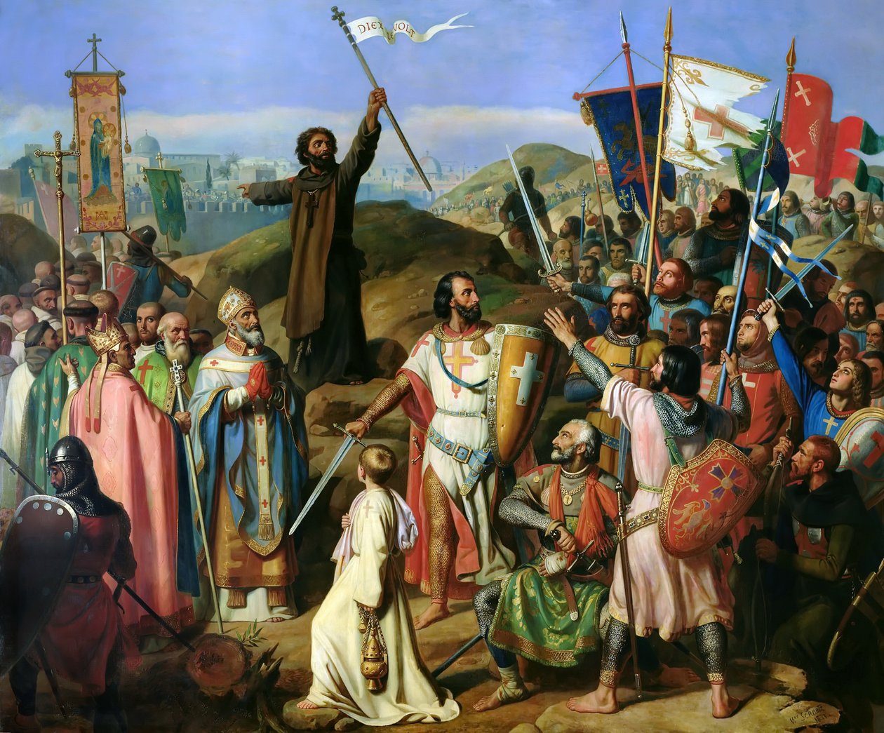 Die barfüßige Prozession der Kreuzfahrer um die Stadtmauern von Jerusalem, 14. Juli 1099 von Jean Victor Schnetz