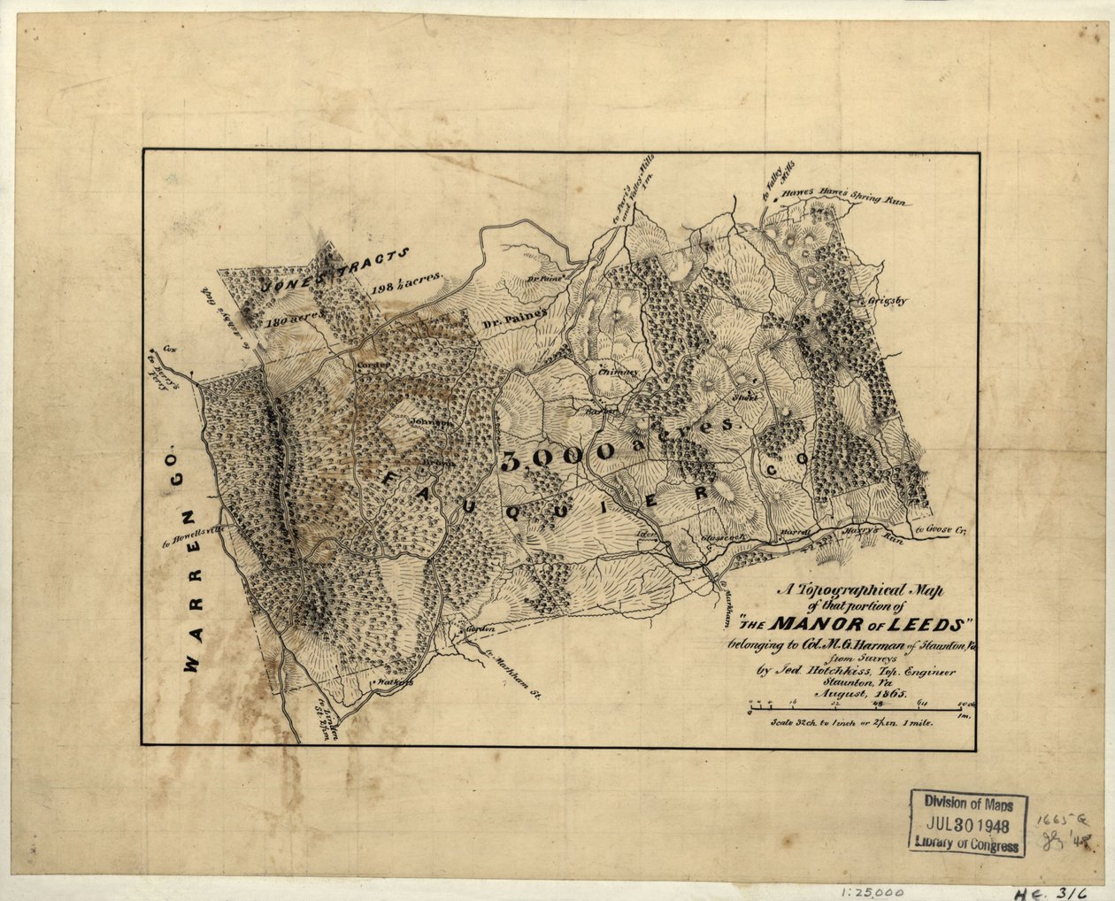 Topographische Karte des Teils von "The Manor of Leeds", der Col. M.G. Harman aus Staunton, Va. gehört von Jedediah Hotchkiss