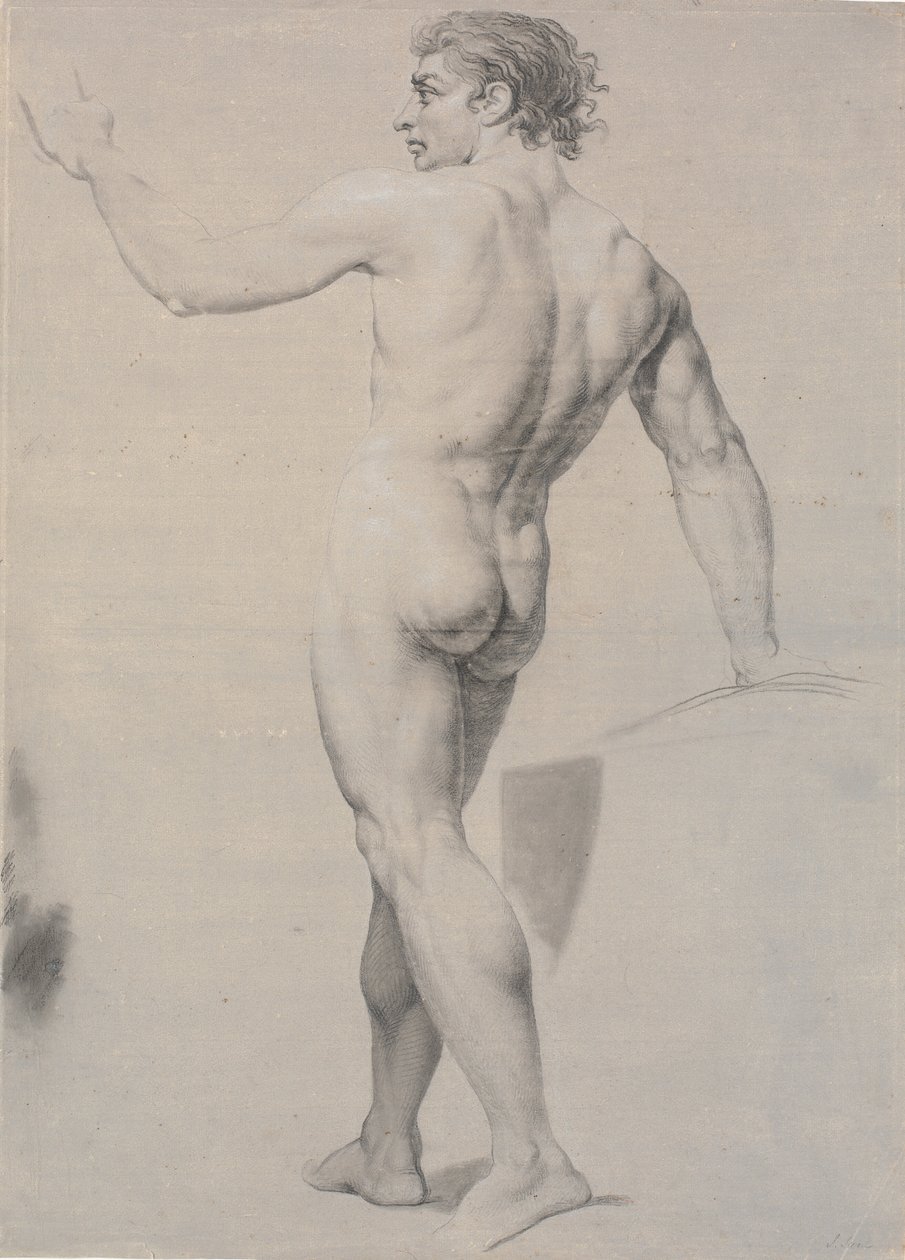 Modell stehend, von hinten gesehen, linker Arm erhoben von Jens Juel