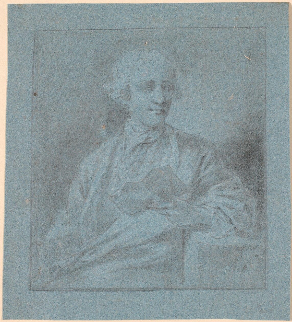 Studie zu einem Porträt eines sitzenden jungen Mannes mit einem Stück Papier in der Hand. Halbfigur en face von Jens Juel