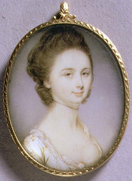 Porträtminiatur einer Dame in einem weißen Kleid, um 1780-85 von Jeremiah Meyer