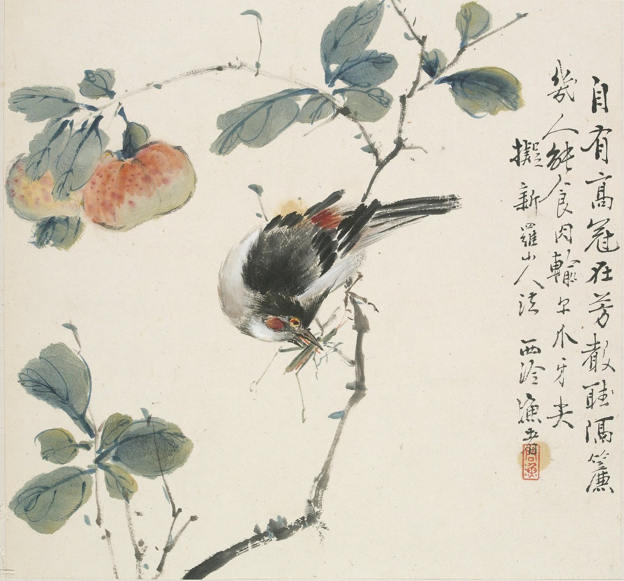 Ein chinesischer Hwamei, der eine Heuschrecke frisst, 1857 von Jin Yuan