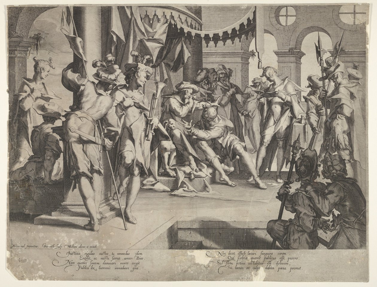 Der Richter Bias vergießt Tränen, Platte IX aus Thronus Justitiæ, 1605 von Joachim Anthonisz Wtewael