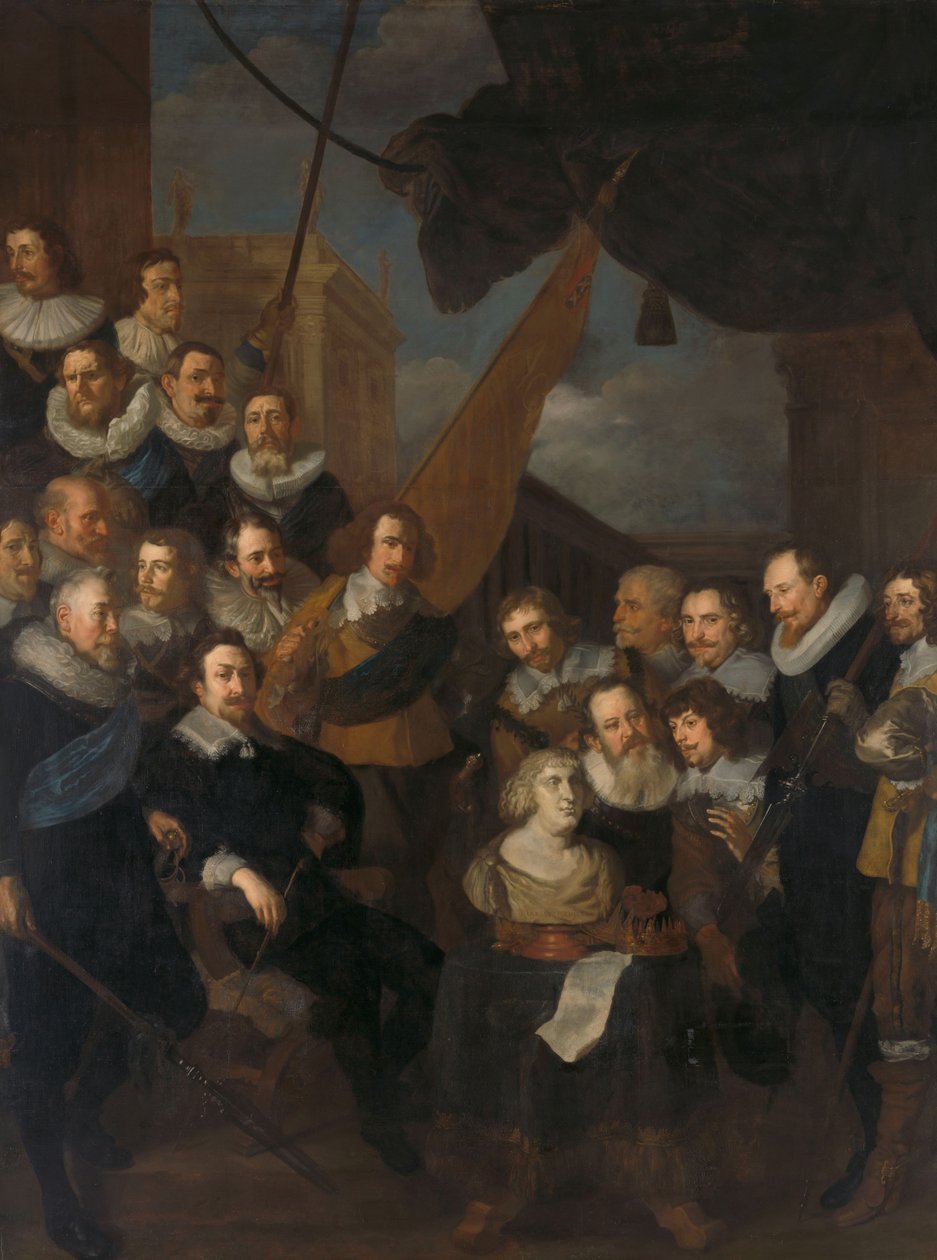 Amsterdamer Bürgerwehr des Bezirks XIX unter der Führung von Hauptmann Cornelis Bicker und Leutnant Frederick van Banchem, bereit für den Empfang von Marie de