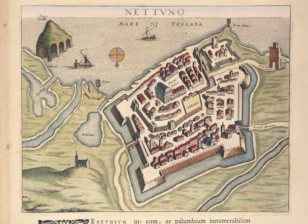 Karte von Nettuno aus Theatrum civitatum et admirandorum Italiae, Gravur von Joan Blaeu