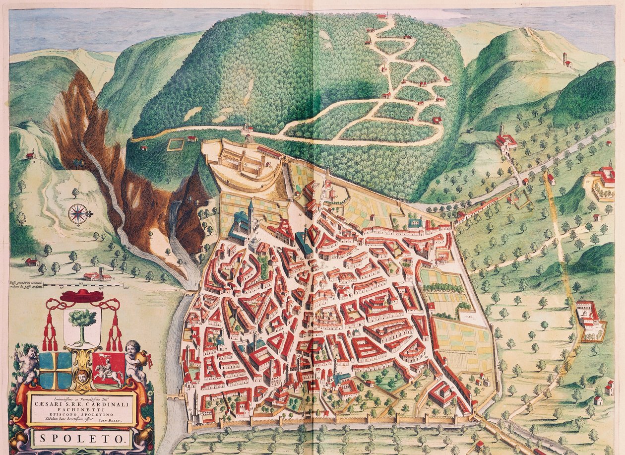 Karte von Spoleto aus Theatrum civitatum et admirandorum Italiae, von Joan Blaeu, Kupferstich von Joan Blaeu