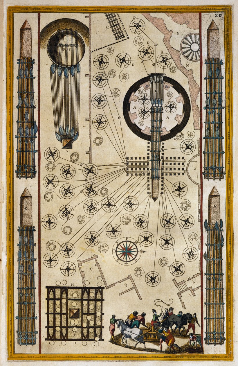 Winden zum Bewegen des Obelisken, Gravur aus Theatrum civitatum et admirandorum Italiae, von Joan Baleu (1596-1673) von Joan Blaeu