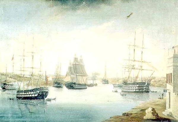 Blick von der Mahon-Tür, vom Fonduco mit verschiedenen ausländischen Fregatten von Joan Font