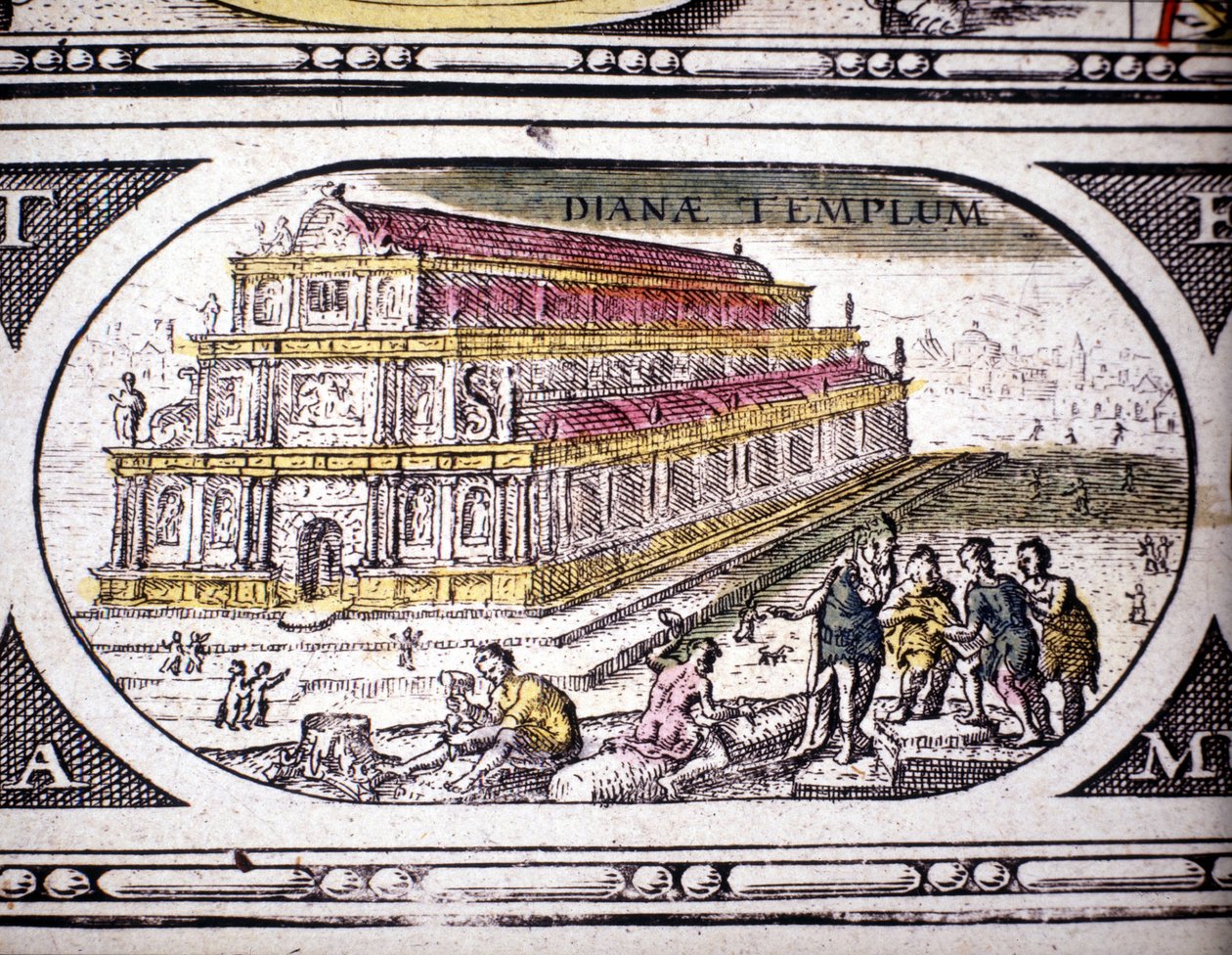 Darstellung der Sieben Weltwunder der Antike: der Tempel der Diana (Artemis) in Ephesus. im Atlas von Jansson Jannsonius, gedruckt in Amsterdam im Jahr 1630. Private Sammlung von Joannes Jansson