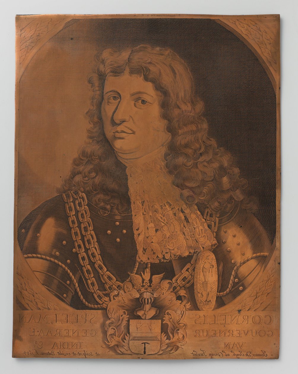 Kupferstichplatte mit Porträt (Bruststück) von Cornelis Speelman 1640-1684, Generalgouverneur von Niederländisch-Indien 1681-1684 von Joannes de Jongh