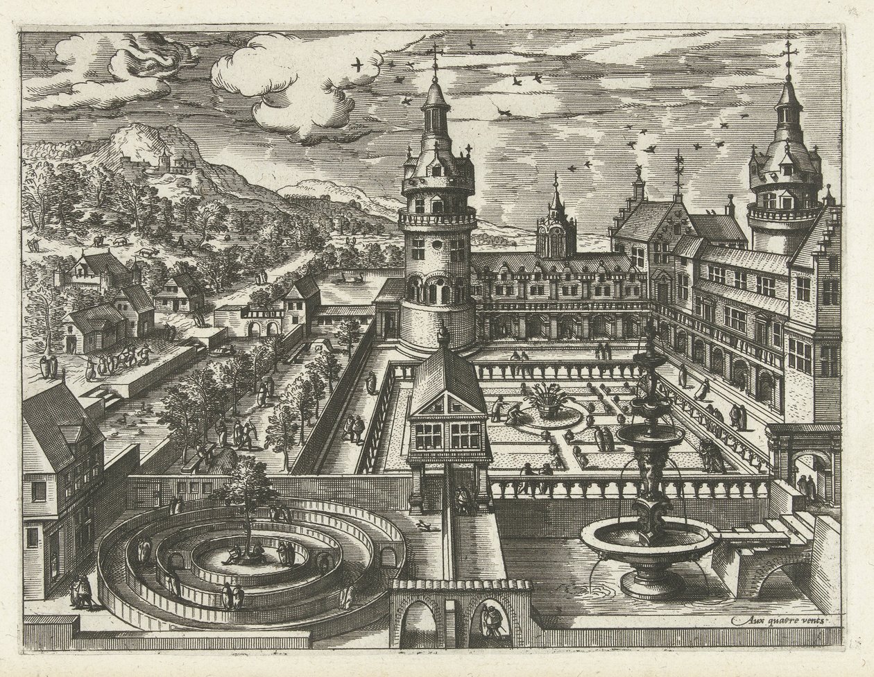 Schloss mit Labyrinth und Brunnen von Joannes van Doetechum (I) (attributed to)
