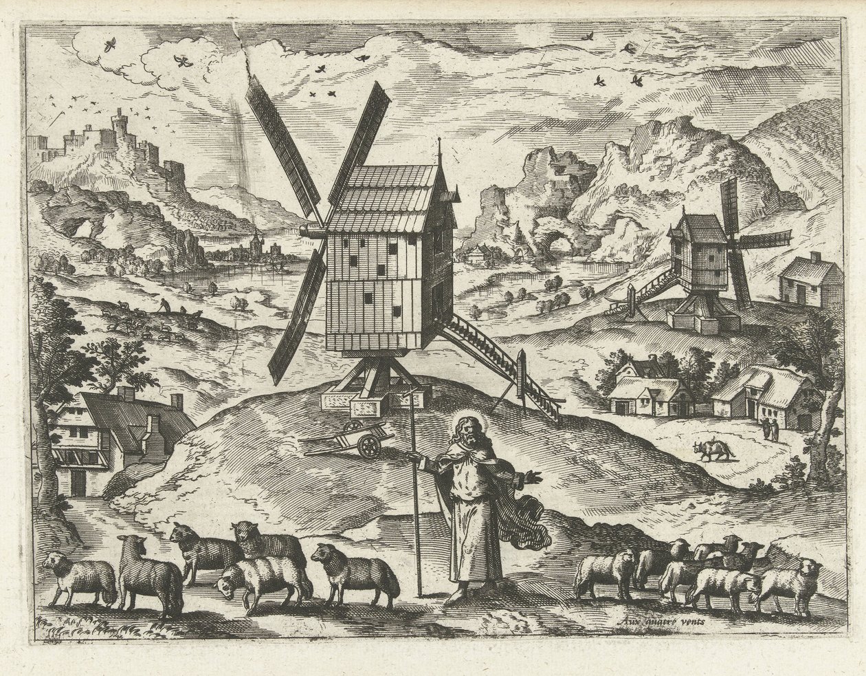 Landschaft mit Christus als guter Hirte (Landschaften, Meeresansichten und fantasievolle Stadtansichten) von Joannes van Doetechum (I) (attributed to)