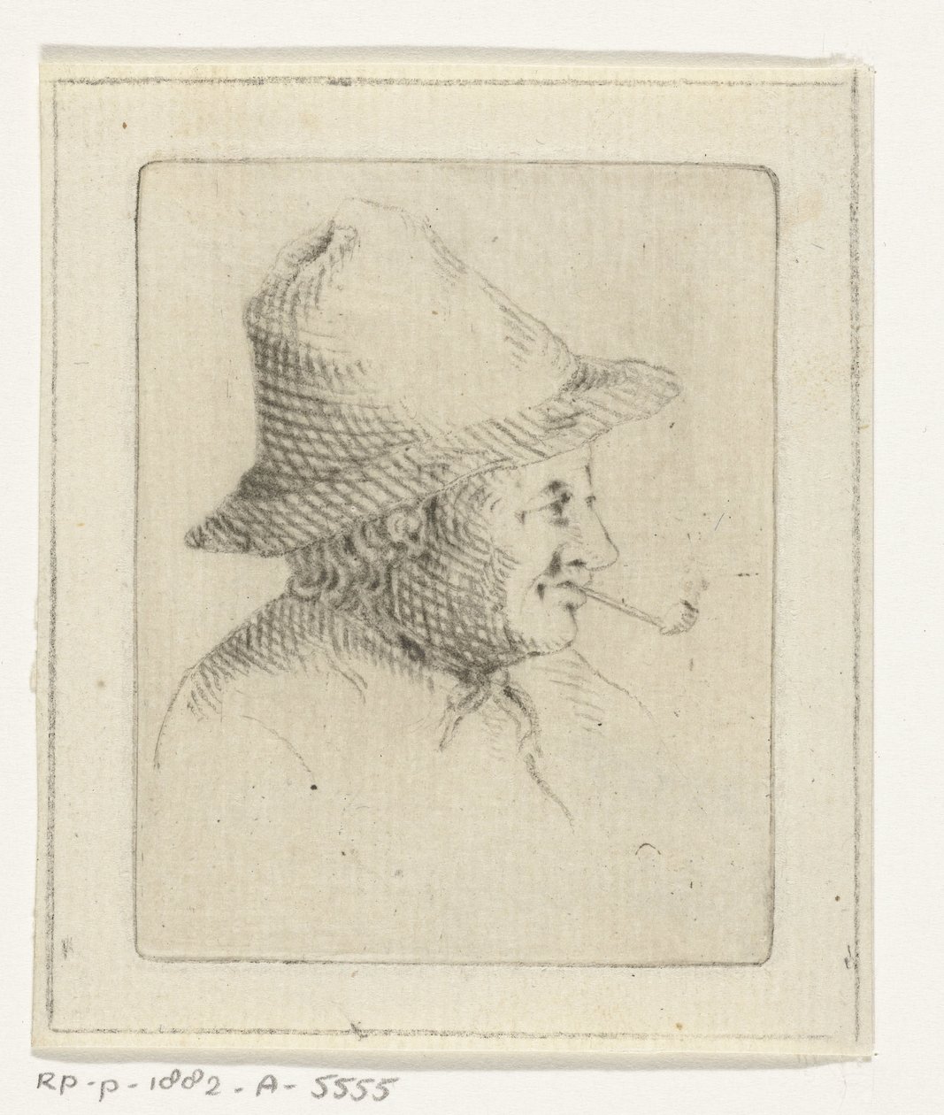Büste eines Bauern mit Hut und Pfeife, im Profil von Joannis Jacobus Bijlaert