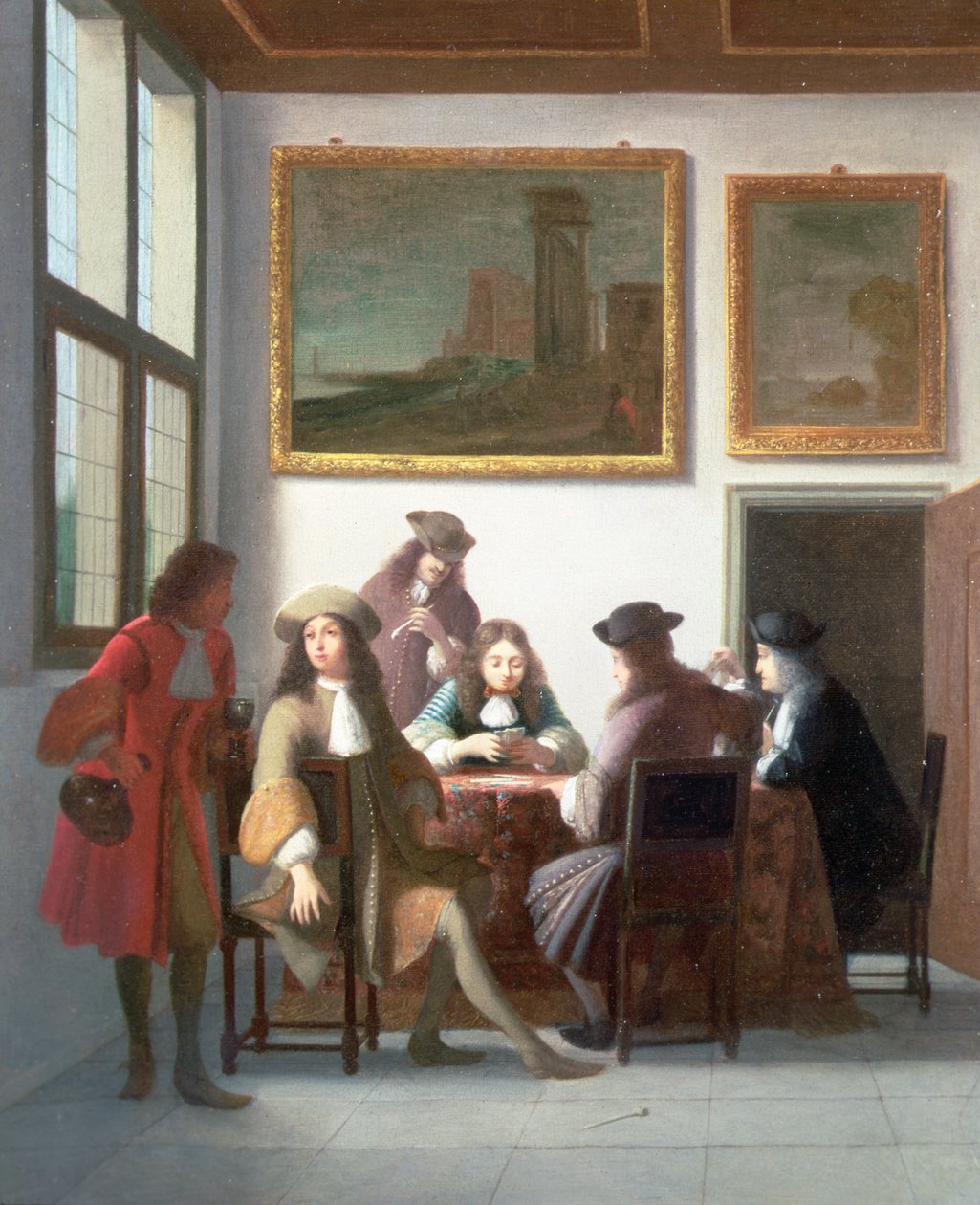 Ein elegantes Interieur mit Männern beim Kartenspiel von Job Berckheyde