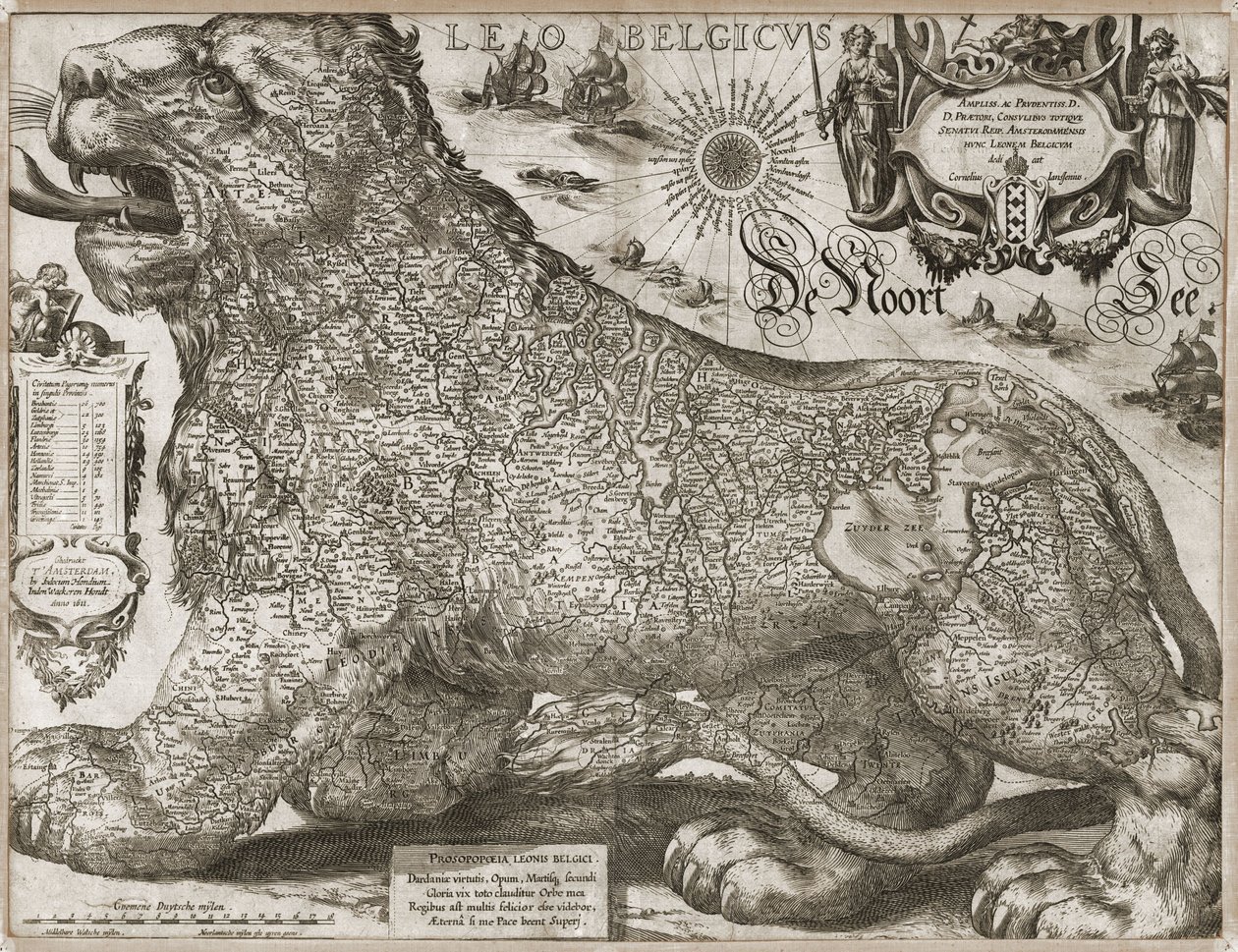 Leo Belgicus - Karte der Niederlande (1611) von Jodocus Hondius