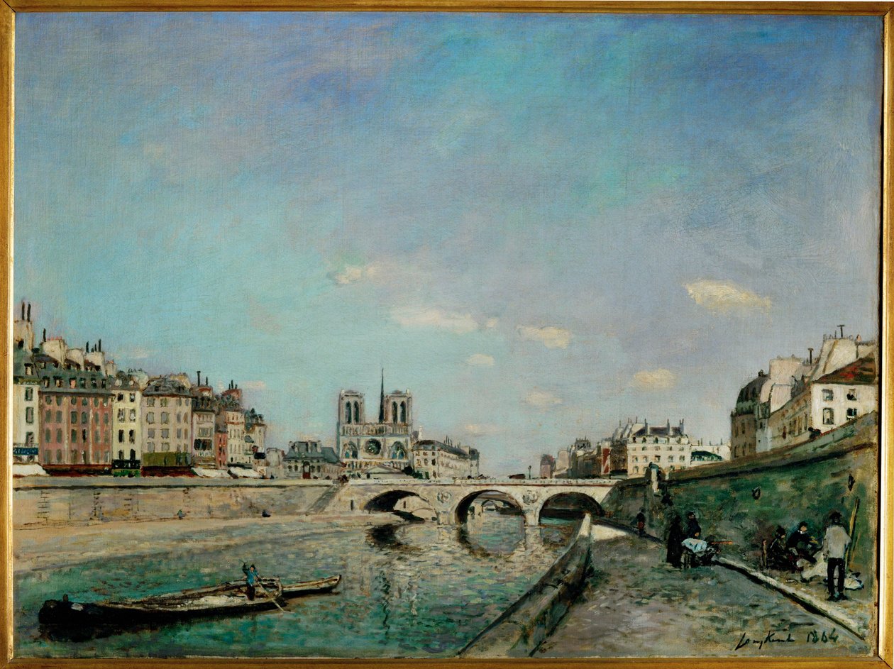 Die Seine und Notre-Dame de Paris, Blick vom Quai des Grands Augustins mit der Pont Saint Michel von Johan-Barthold Jongkind