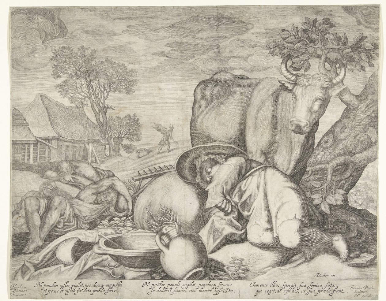 Sämann und Knechte schlafen, während Satan Unkraut sät (Parabel vom Unkraut unter dem Weizen) von Johan Barra