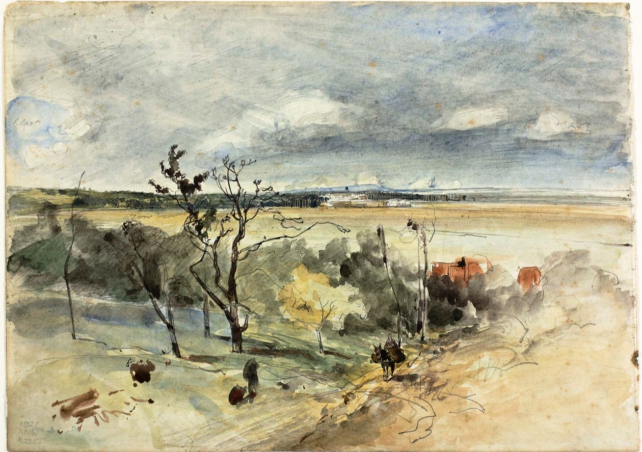 Landschaft mit Mann auf einem Esel (recto) Zwei Frauen in einem Café (verso) von Johan Barthold Jongkind