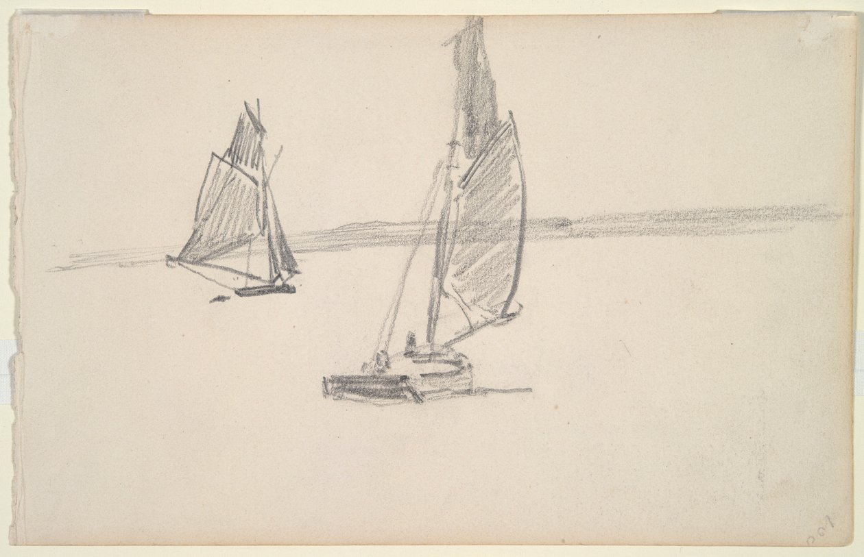 Zwei Fischerboote auf ruhigem Wasser (recto); Zwei Segelboote auf ruhigem Wasser (verso) von Johan Barthold Jongkind