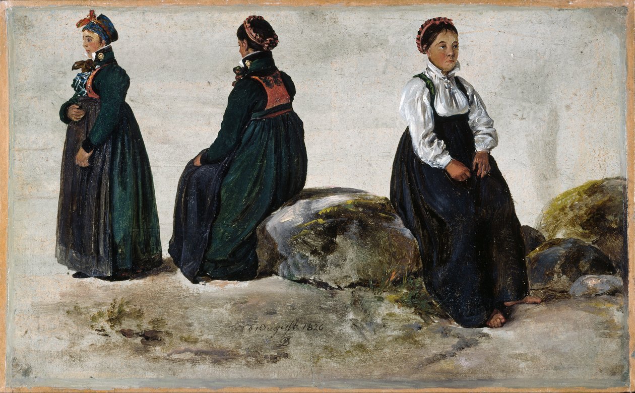 Studien von Frauenkostümen aus Luster in Sogn von Johan Christian Dahl