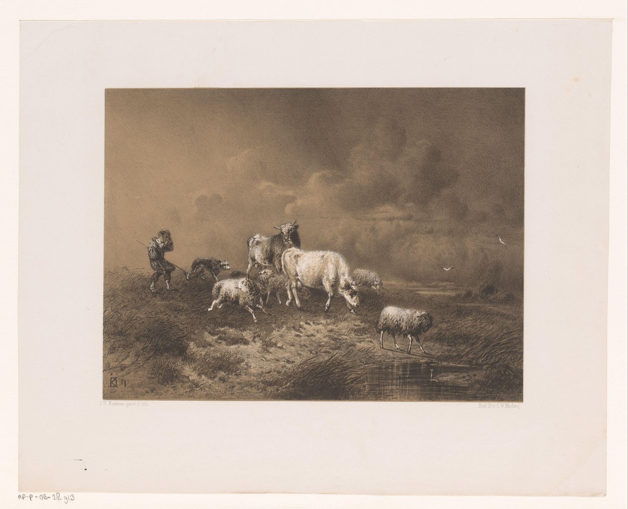 Hirte mit Herde im Sturm von Johan Daniël Koelman
