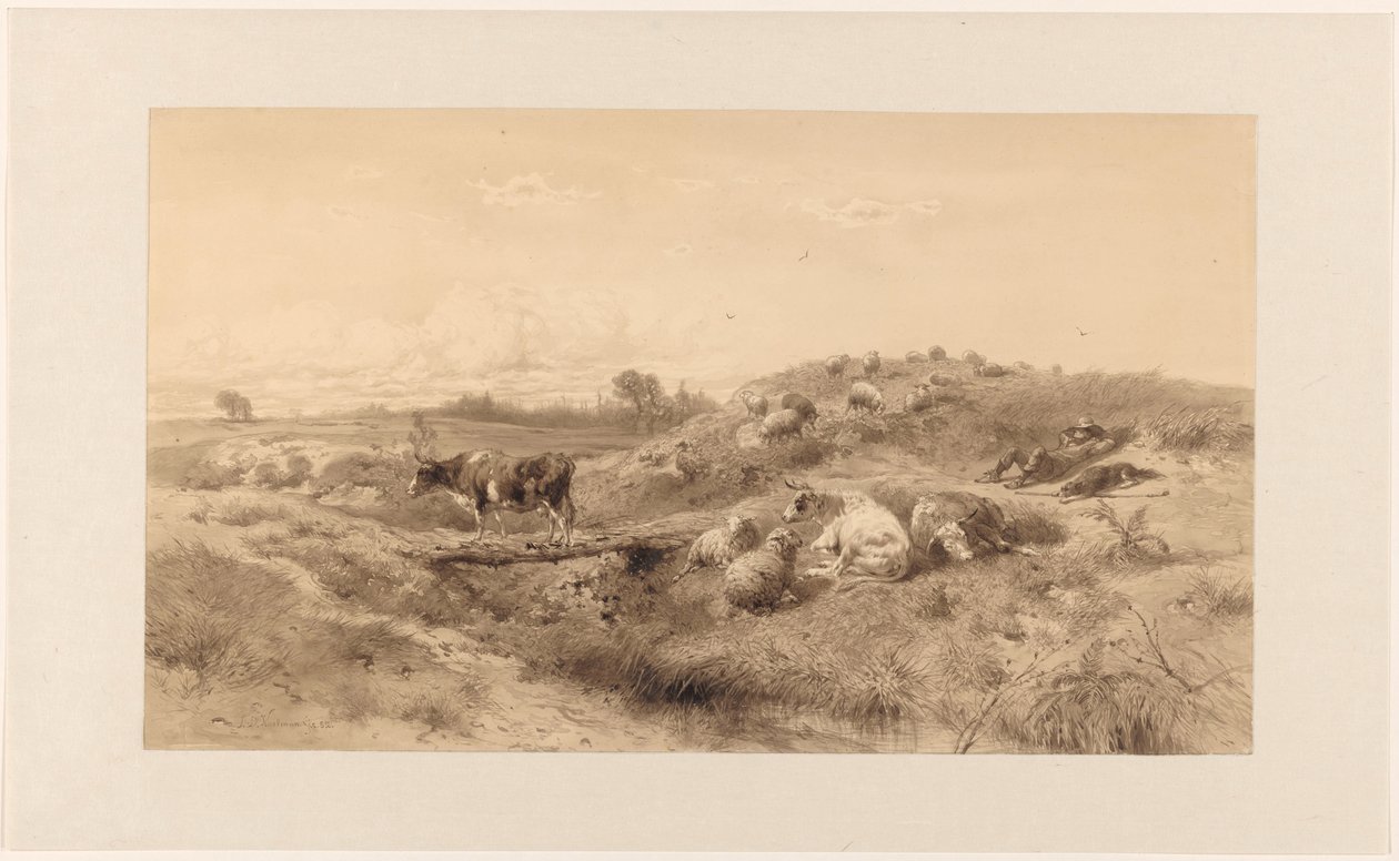Landschaft mit Vieh und ruhendem Hirten von Johan Daniël Koelman