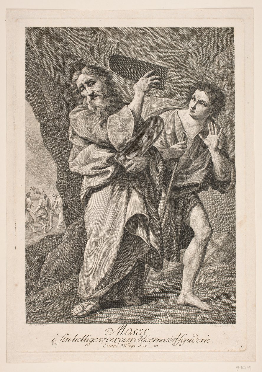Moses in seinem heiligen Eifer über den Götzendienst der Völker von Johan Georg Preisler