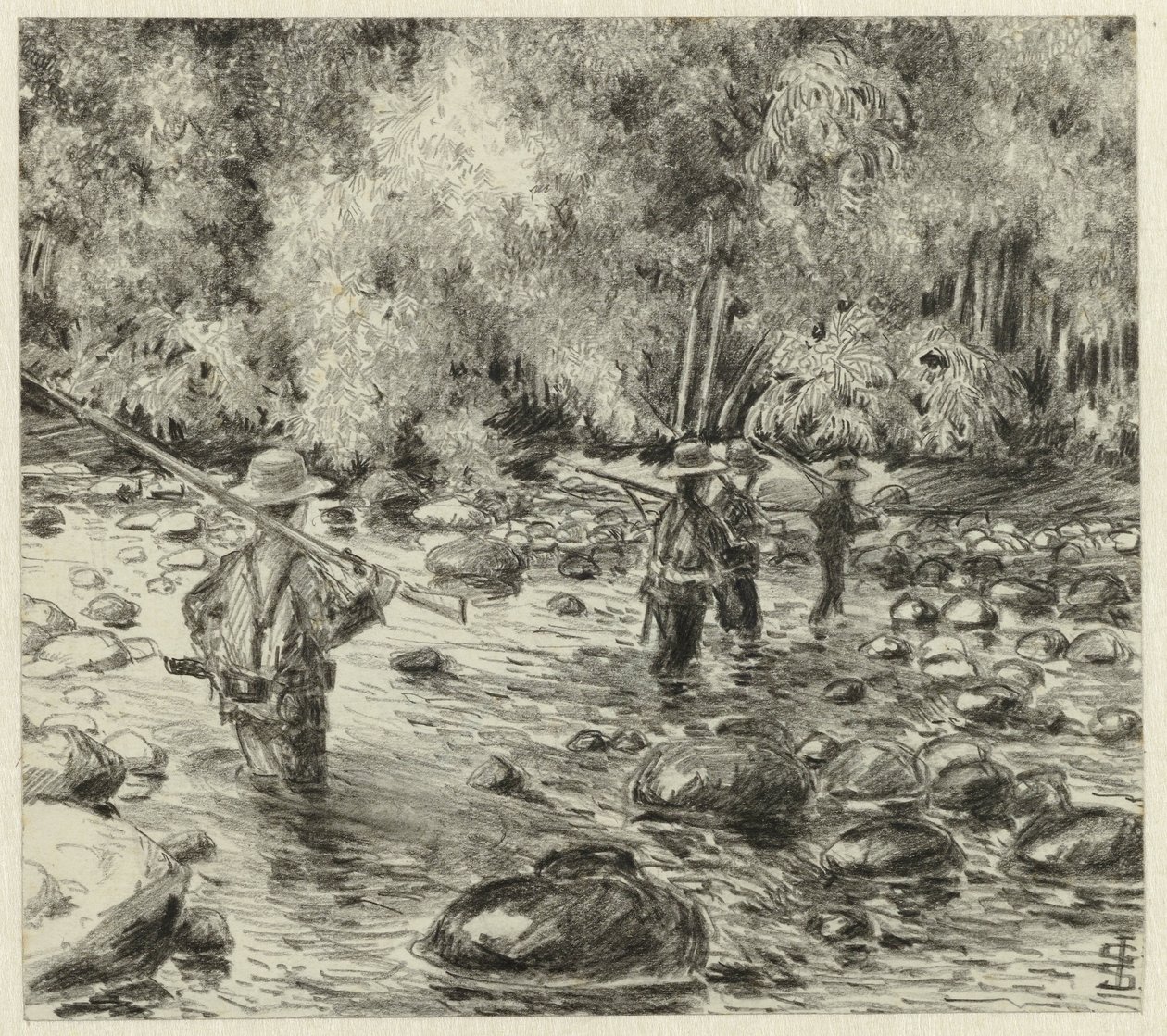 Soldaten waten durch einen Fluss von Johan Gerard Sinia