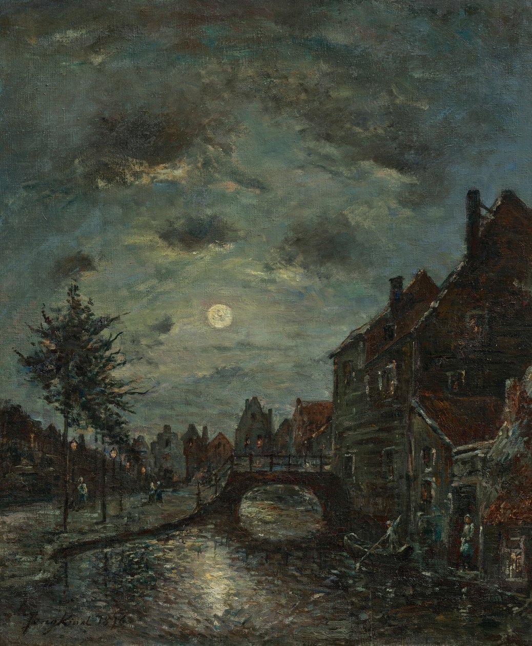 Ein Innenkanal in Dordrecht, Mondschein von Johan Jongkind