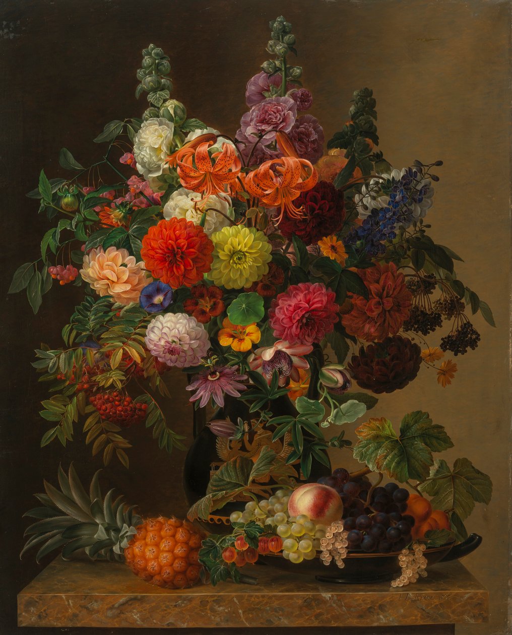 Stillleben mit Blumen und Früchten, 1836 von Johan Laurentz Jensen