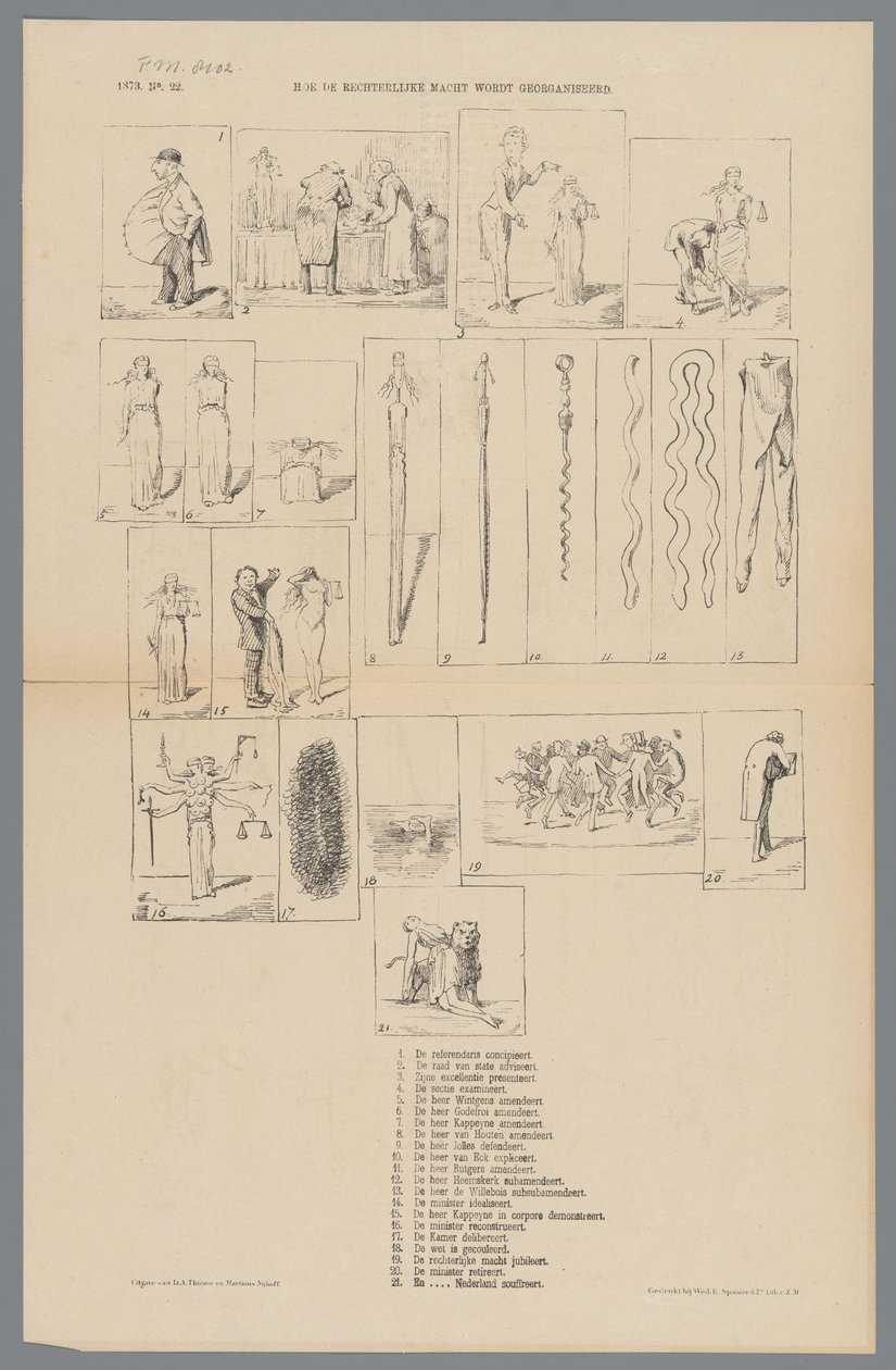 Karikatur zur Reform der Justizorganisation, 1873 von Johan Michaël Schmidt Crans