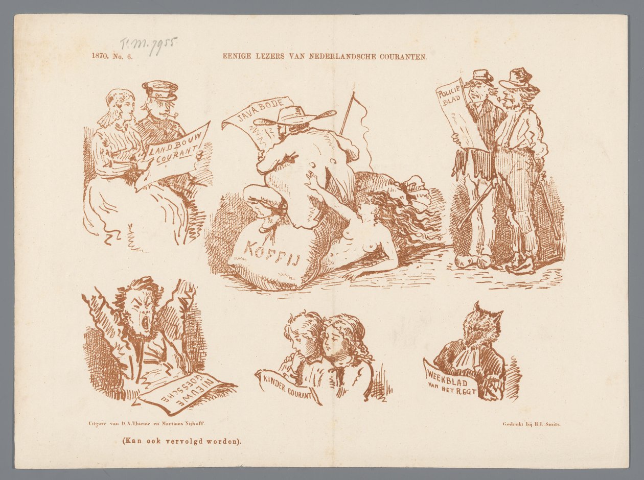 Karikatur der verschiedenen Arten von Zeitungslesern, 1870 von Johan Michaël Schmidt Crans