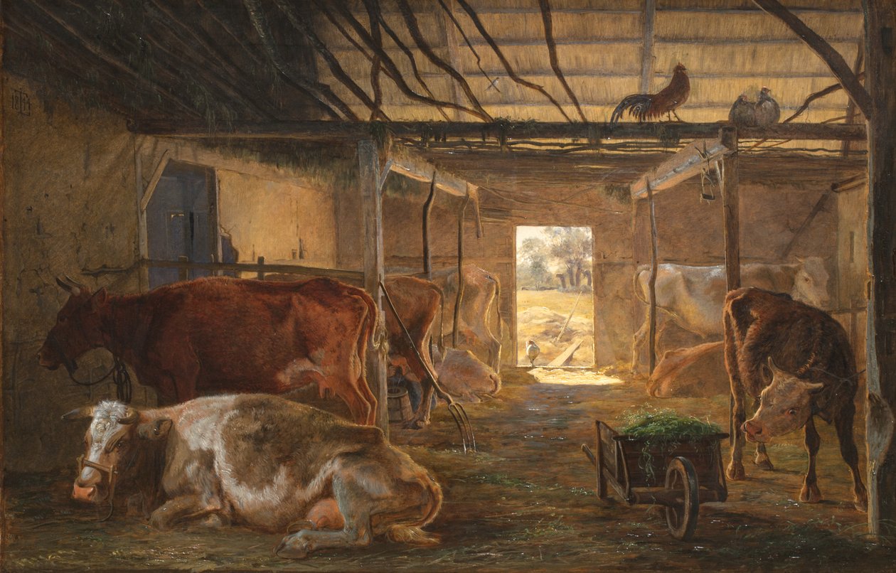 Ein Kuhstall auf einem Bauernhof in Vejby, Seeland von Johan Thomas Lundbye