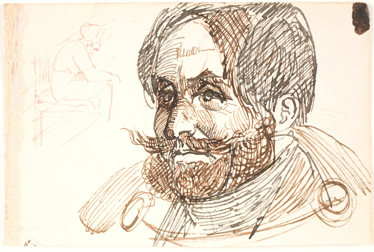 Porträt eines bärtigen Mannes in Jacke und Studie einer sitzenden Frau von Johan Thomas Lundbye