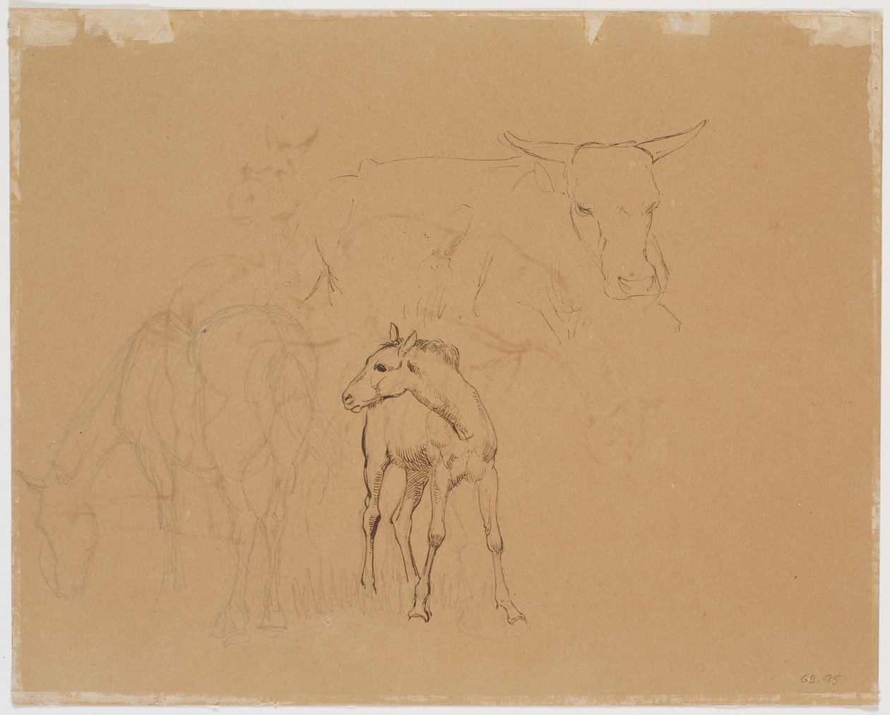 Studie eines grasenden Pferdes, eines Fohlens und einer liegenden Kuh von Johan Thomas Lundbye