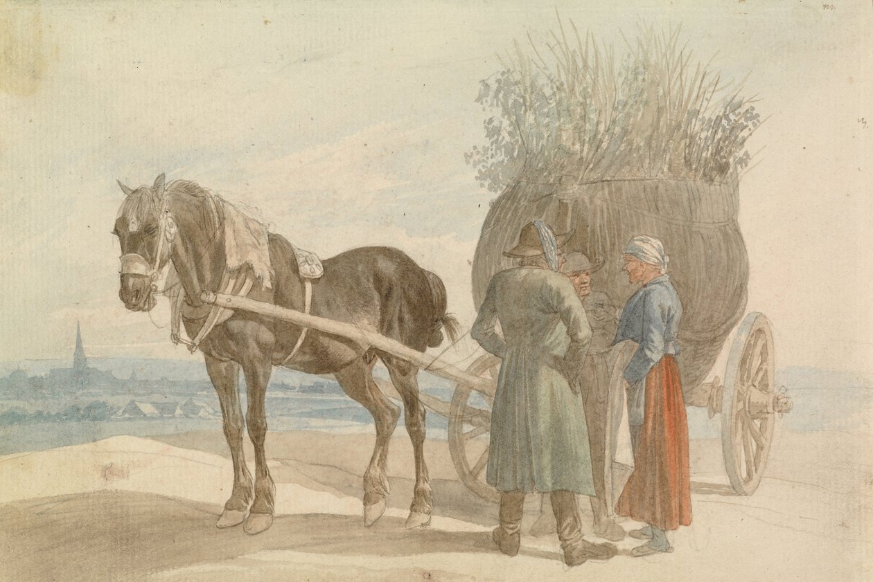Österreichische Bauern mit Pferd und Wagen, mit Wien in der Ferne von Johann Adam Klein