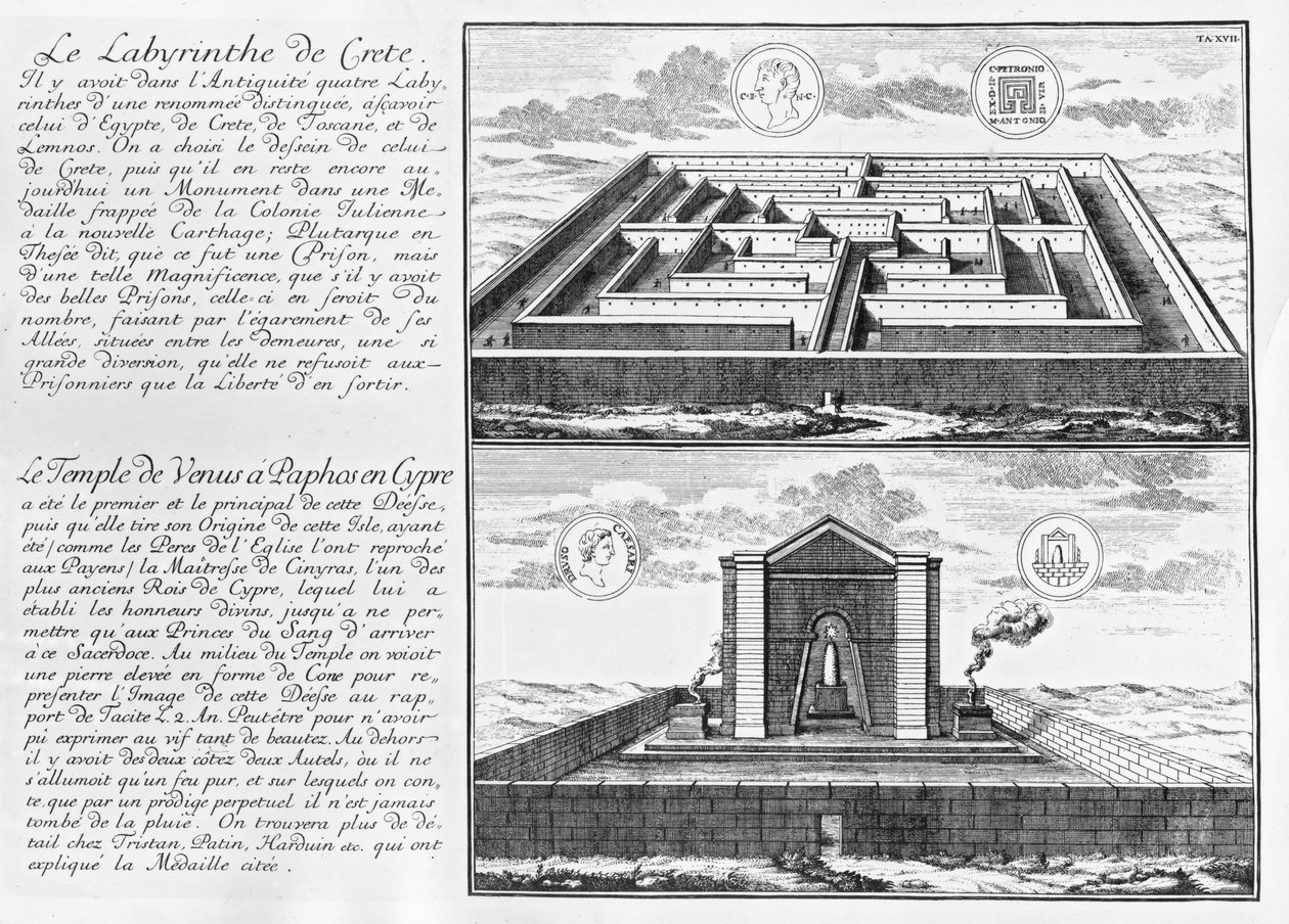 Das Labyrinth von Kreta und der Tempel der Venus in Paphos auf Zypern, aus 