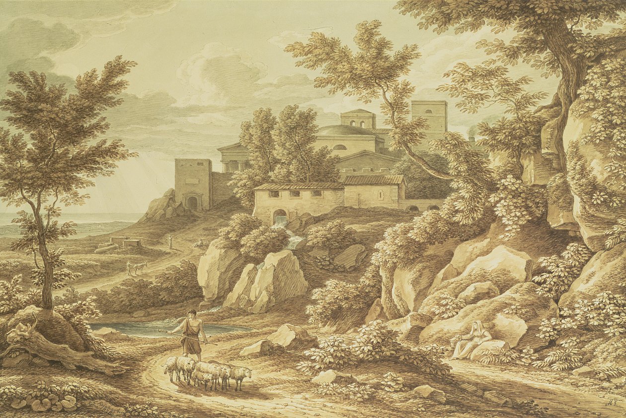 Klassische Landschaft mit Schäfer, 1828 von Johann Christian Reinhart