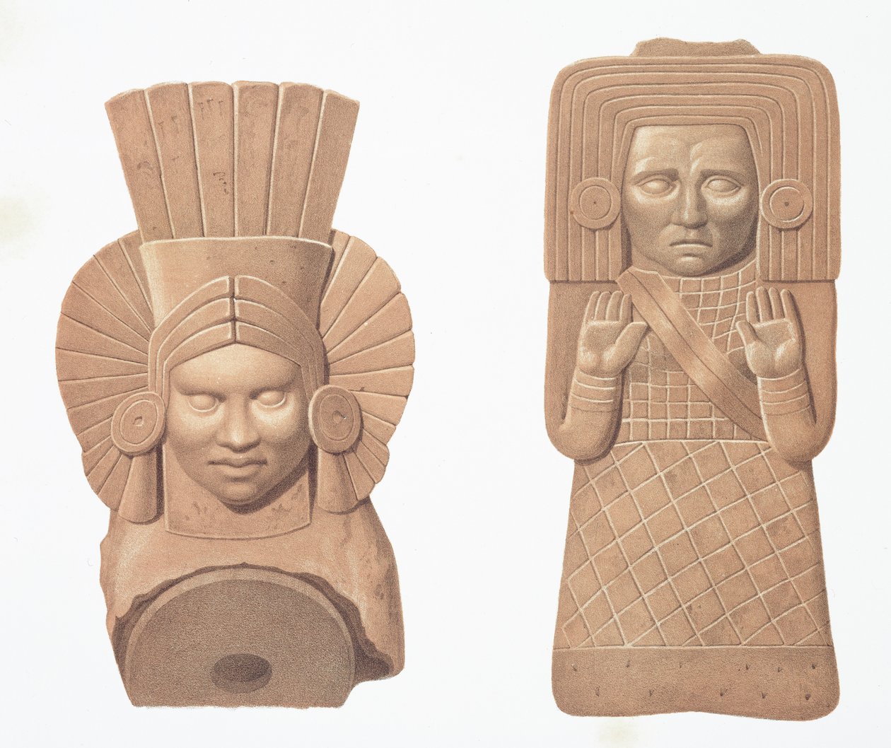 Zwei Terrakottafiguren von Frauen aus Palenque, Platte aus 