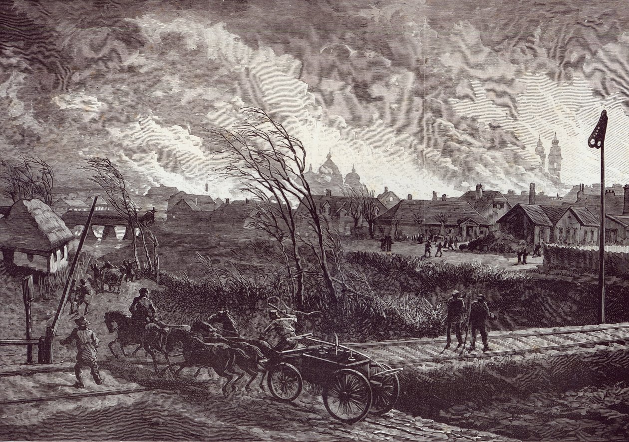Die Verbrennung von Stry, in der Nähe von Lemberg, aus The Illustrated London News, 1. Mai 1845 von Johann Nepomuk Schonberg