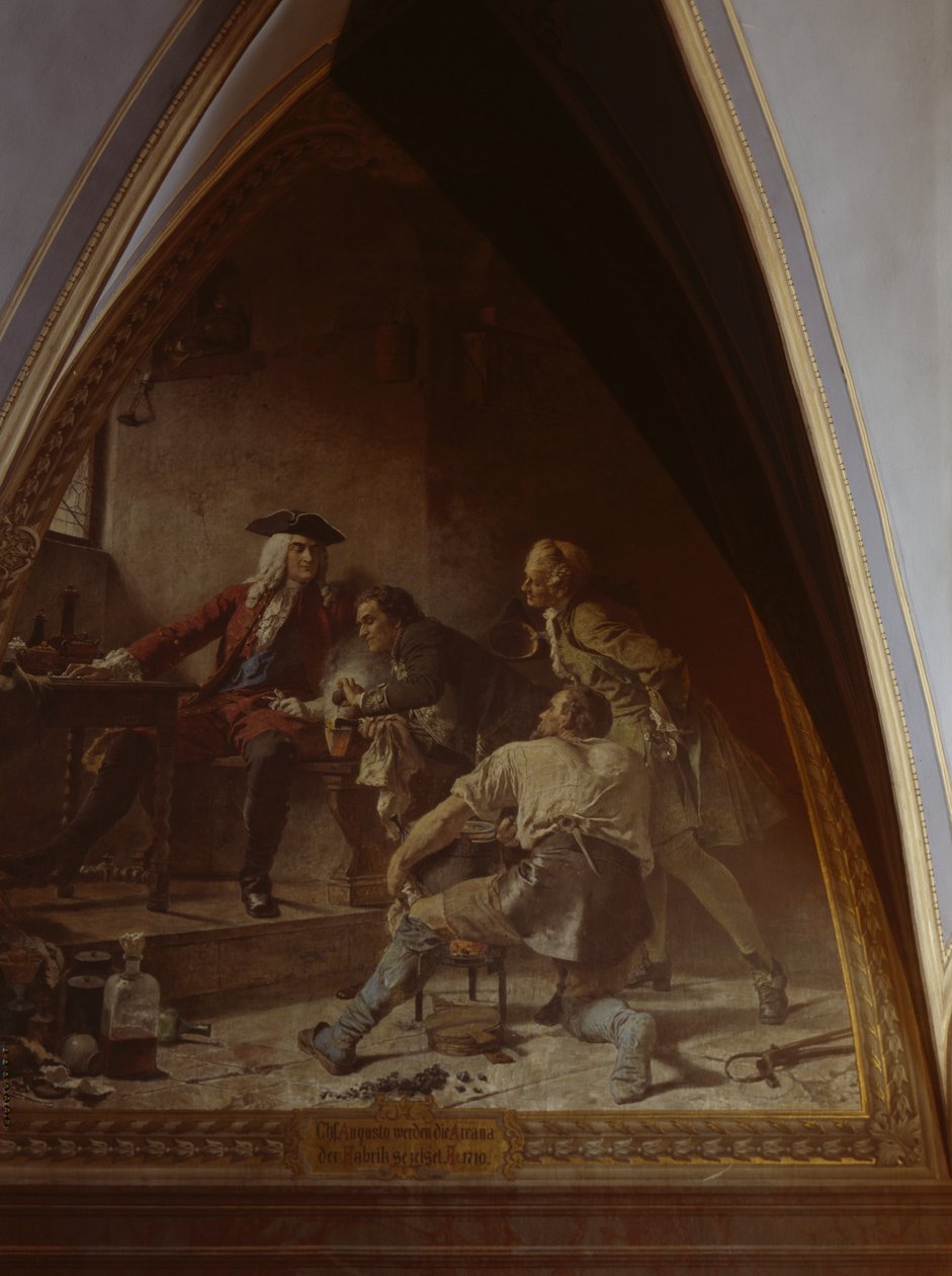 Böttger zeigt August dem Starken das Geheimnis der Porzellanherstellung von Johann Paul Adolf Kiessling