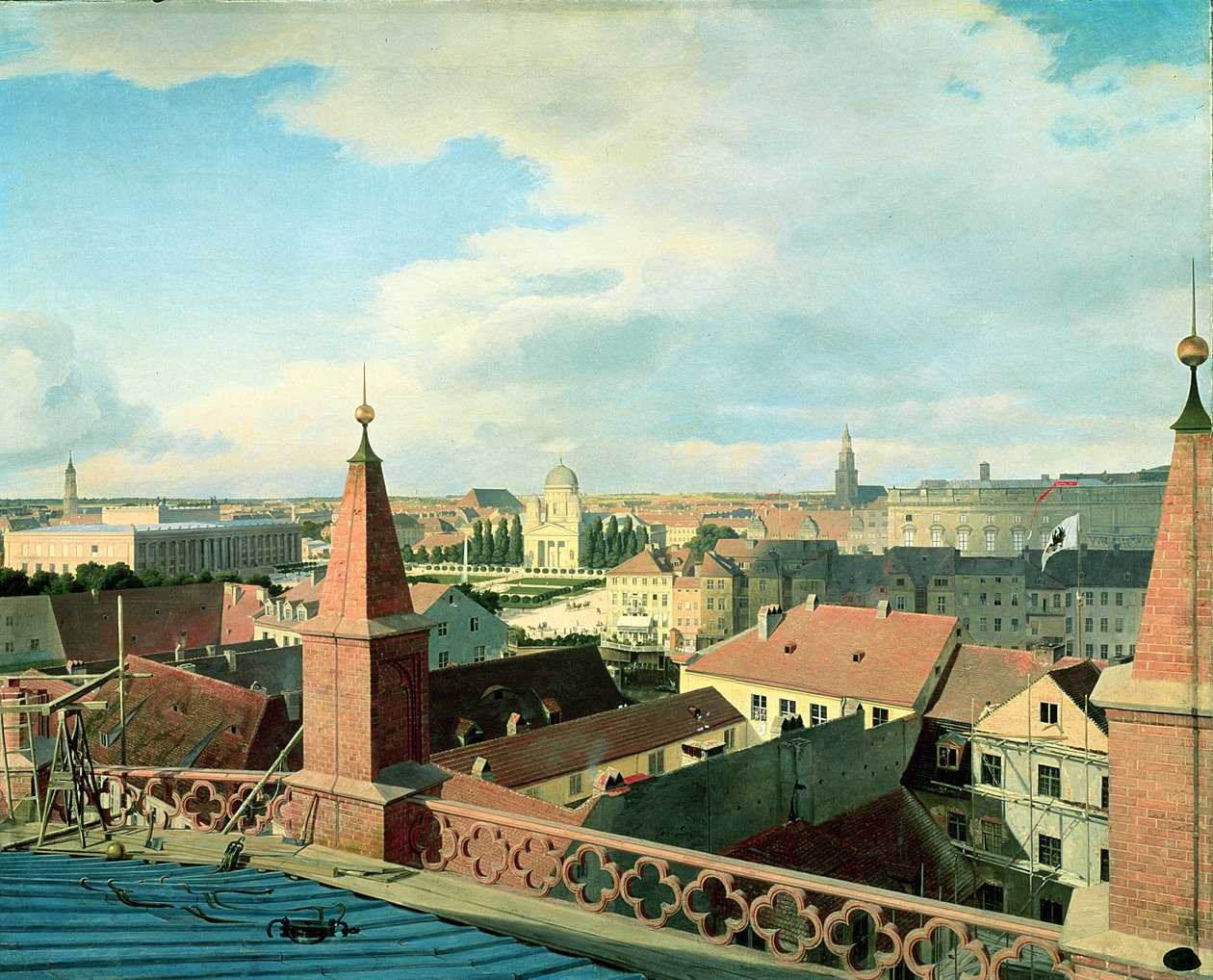Blick auf die Stadt Berlin mit Altem Museum und Kathedrale vom Dach der Friedrichswerderschen Kirche, 1834-35 von Johann Philipp Eduard Gartner