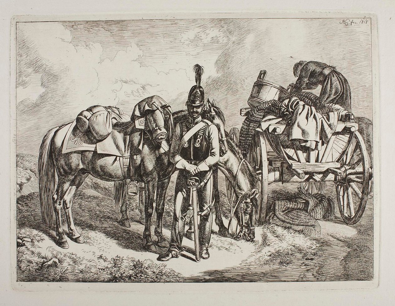 Österreichischer Dragoner bei einem Wagen von Johann Adam Klein